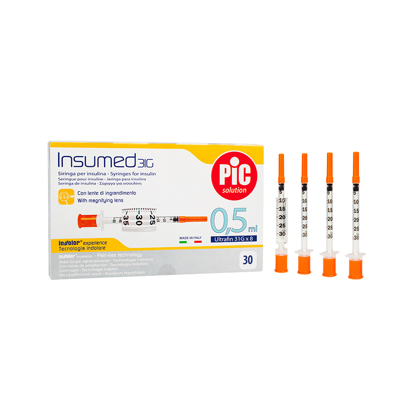 Стерильний інсуліновий шприц INSUMED 0,5мл з голкою 31G (0,25x8 мм), U100